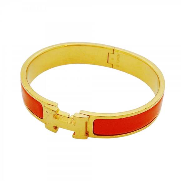 HERMES Jewelry - Hermes Click-Clack PM Bangle, GP Plated Gold, Orange, Women's